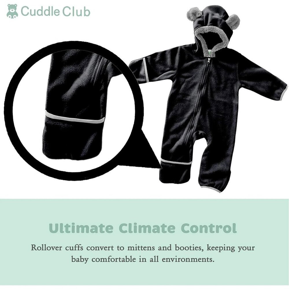 Cuddle Club One Piece Romper Hooded Fleece Jumper, Bear Black 18-24 months NWT - Picture 10 of 10